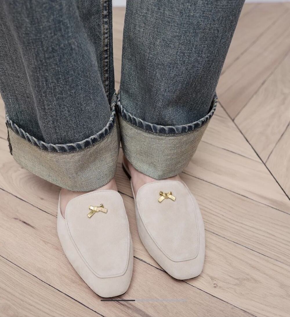 $1,150 Dior Or Baby Bow Mule - Rope Beige Suede Goatskin - Size 38